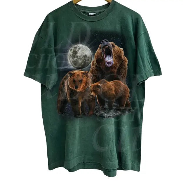 Three Bears Vintage 90s Graphic T-shirts, Retro Alpha Moon Tshirt, Relaxed Washed Shirt, Unisex Galaxy Tee, Nature Bear...