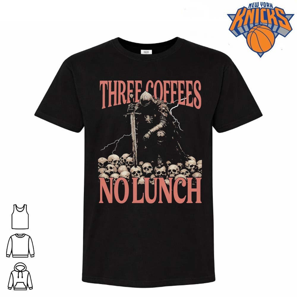 Three Coffees No Lunch Skeleton Knight Dark Fantasy Workout Shirt