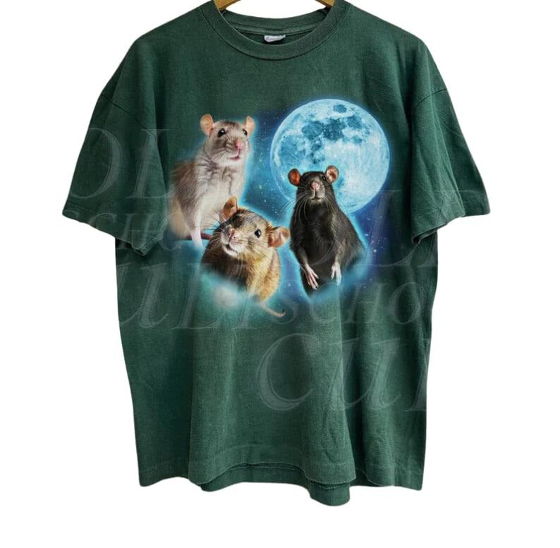 Three Mouse Moon Vintage Graphic T-shirts, Retro Rat Lovers Tshirt, Cute Mouse Tee, Rat Shirts, Relaxed Washed Adult Tee,...