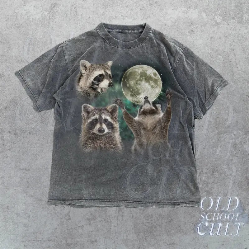 Three Ra.c.co.o.ns Vintage Graphic T-shirts, Retro R.a.c.co.on Moon Tshirt, Ra.c.c.oo.n Lovers, Funny Raccon Tee,...
