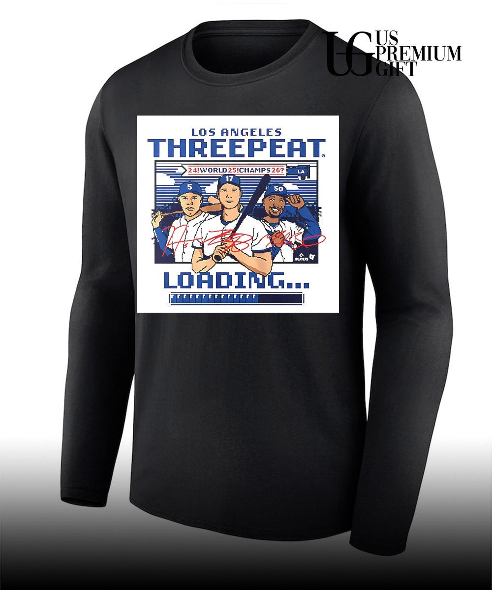 Threepeat loading 24 World 25 Champs 26 Los Angeles Dodgers MLB signature 8 bit shirt