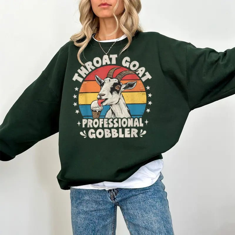 Throat Goat Professional Gobbler Funny Sweatshirt Casual Street Style Fleece Fabric Crewneck Pullover Sweatshirt Tops...