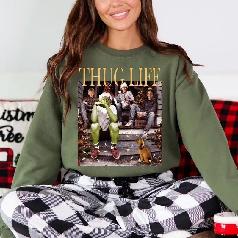 Thug Life Christmas Shirt, Christmas sweatshirt, Christmas movie sweater, Xmas Cotton Crewneck Hoodie | HypeDripTees.com