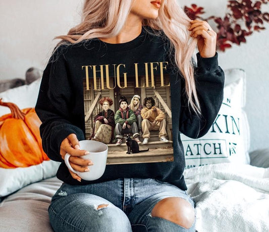 Thug Life Hoccus Poccus Halloween Shirt, Halloween Sweatshirt, Halloween Shirt, Unisex Classic Cotton Graphic Print All Sizes for Men and Women