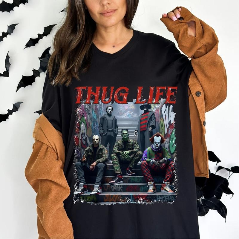Thug Life Horror Movie TShirt, Friends Horror Characters, Horror Movie Killers, Scary, Halloween, Friend Horror Shirt...