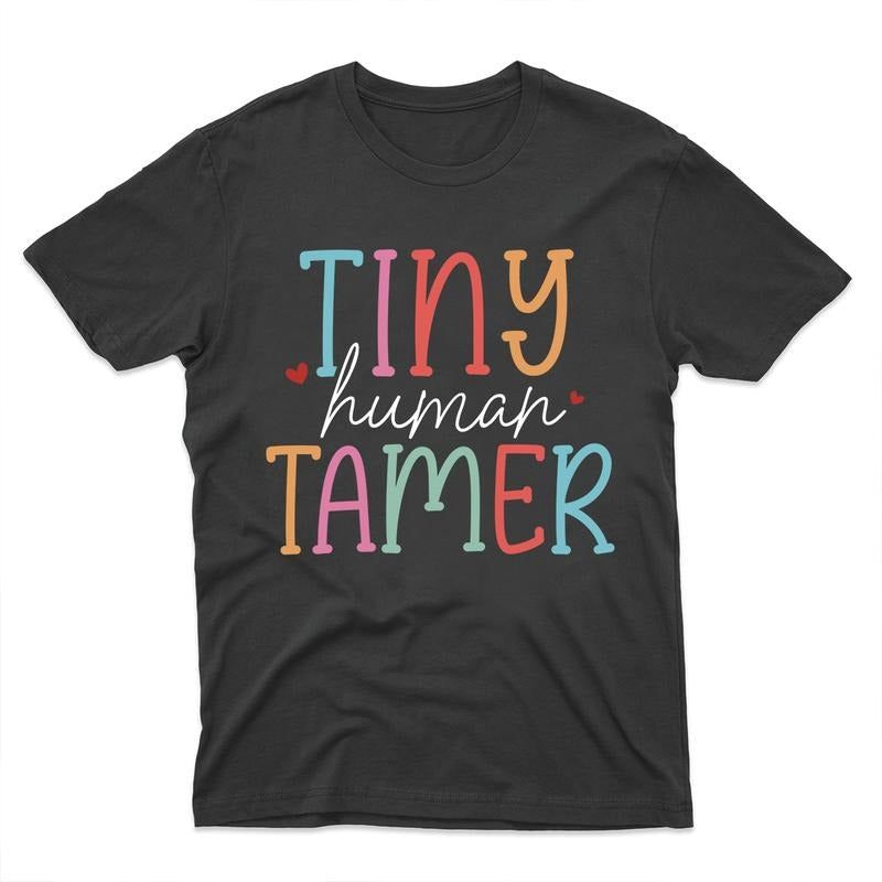 Tiny Human Tamer Groovy Rainbow Daycare Provider Teacher T-Shirt Hoodie, Sweatshirt | HypeDripTees.com