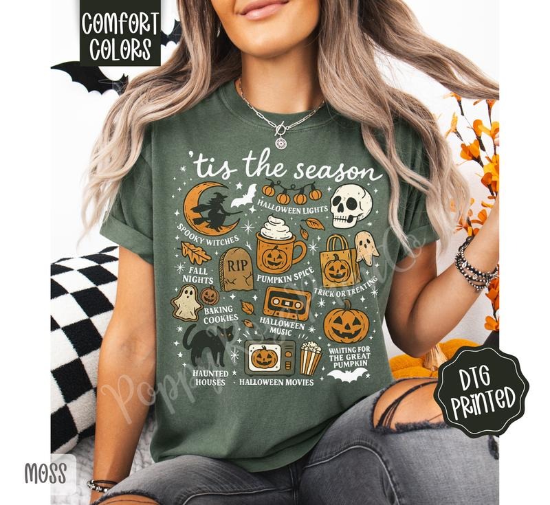 Tis The Season Shirt Comfort Colors, Trendy Halloween Tshirt Hoodie, Sweatshirt | HypeDripTees.com