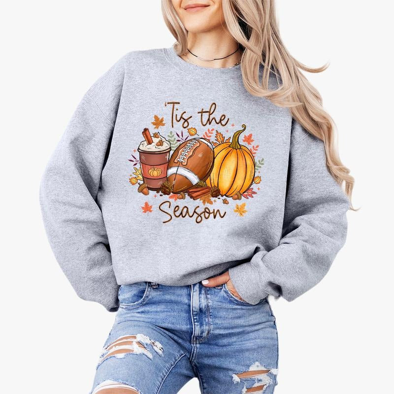 Tis The Season Sweatshirt, Fall Football Shirt, Pumpkin Patch Shirt, Autumn Shirt, Fall Graphic Tee, Pumpkin Spice Latte,...