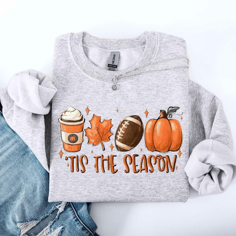 Tis The Season, Football, Game Day, Pumpkin, Coffee, Autumn, Fall Sweatshirt T-Shirts, Hoodie | HypeDripTees.com