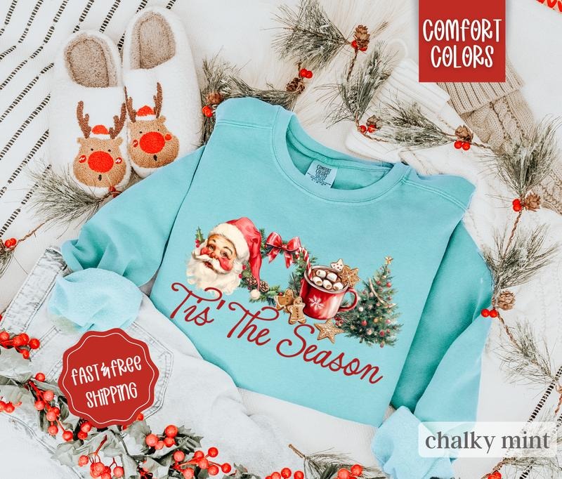 Tis the Season Christmas Comfort Colors Sweatshirt, Xmas Sweater Womenswear, Holiday Crewneck T-Shirts, Hoodie