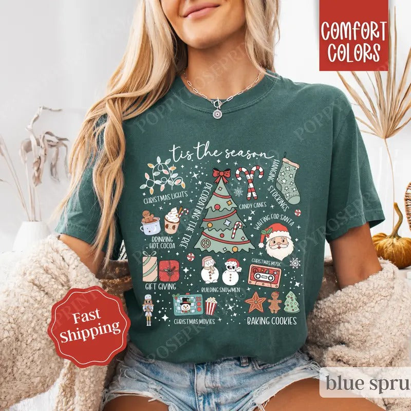 Tis the Season Collage Shirt, Tis the Season Tee, Women's Holiday Tshirt Hoodie, Sweatshirt | HypeDripTees.com
