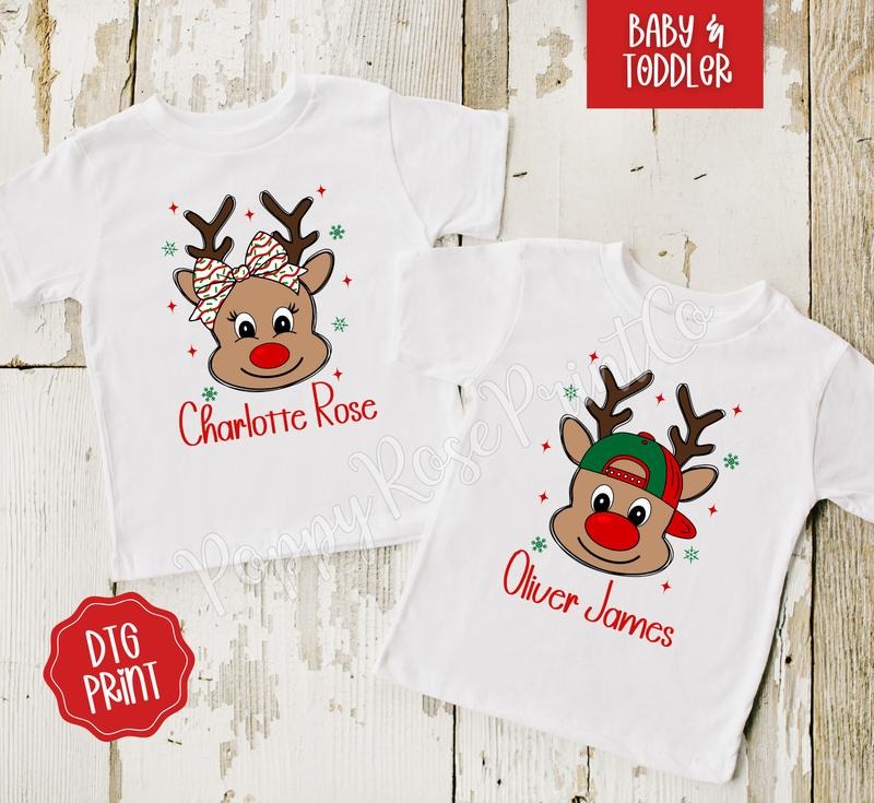 Toddler & Baby Personalized Christmas Shirt, Reindeer Tshirt for Kids, Holiday Kid Tee Hoodie, Sweatshirt | HypeDripTees.com