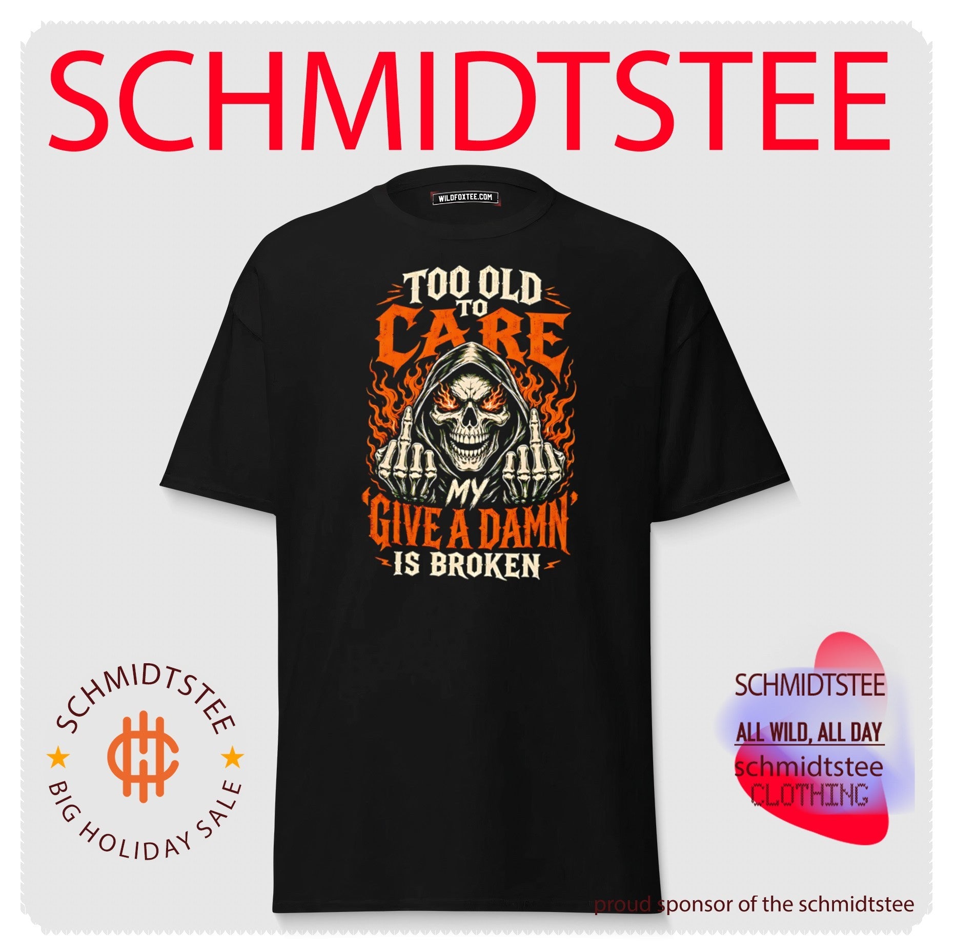Too old to care my give a damn is broken skull middle finger vintage shirt