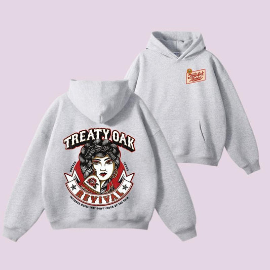 Treaty Oak Revival 2-Sides Hoodie, Rose Tattoo for Outfitters and Casual Wear Music Lovers and Fans Hooded Pullover Cotton Menswear Oversized