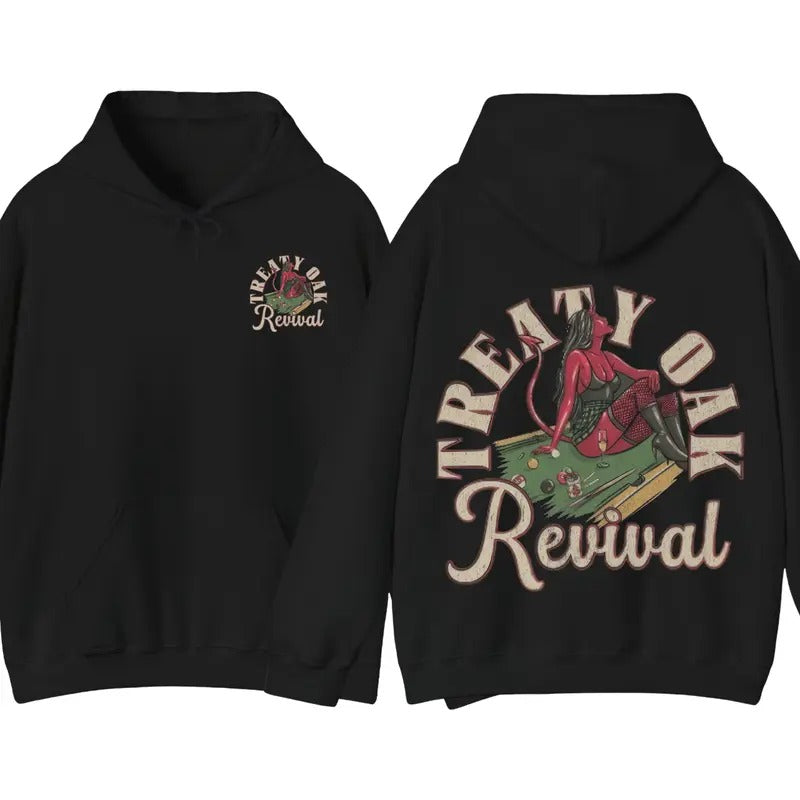 Treaty Oak Revival Shirt Hoodie, Featuring A Bold Treaty Oak Revival Devil Girl Design, Perfect For Those Who Love Music,...