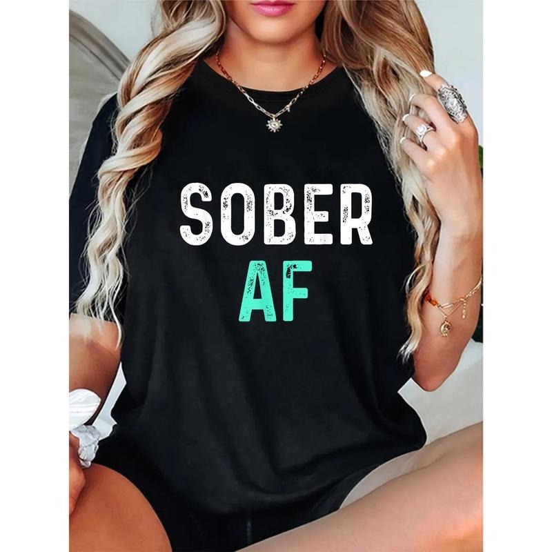 Trendy Black Women's T - Shirt - "Sober AF" Bold Graphic Print Hoodie, Sweatshirt | HypeDripTees.com