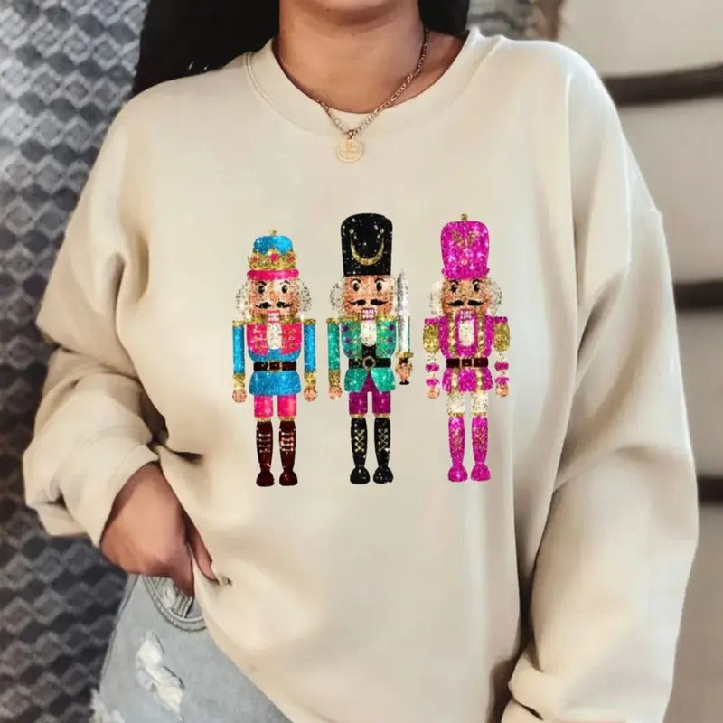 Trendy Christmas Nutcracker Sweatshirt, Girly Christmas Shirt, Unisex Long Sleeve Crewneck Shirt Hoodie | HypeDripTees.com