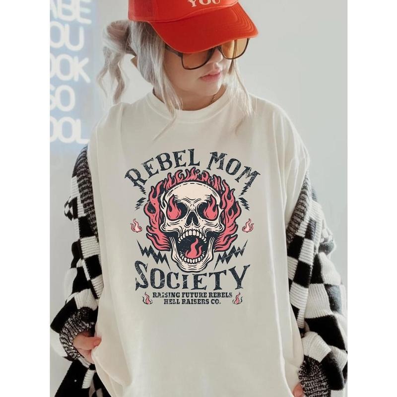 Trendy Mom Tee, Rebel Mom Society Graphic Shirt,mama shirt, tshirt, trendy mom apparel, gift for mom, Grunge Skull Shirt...