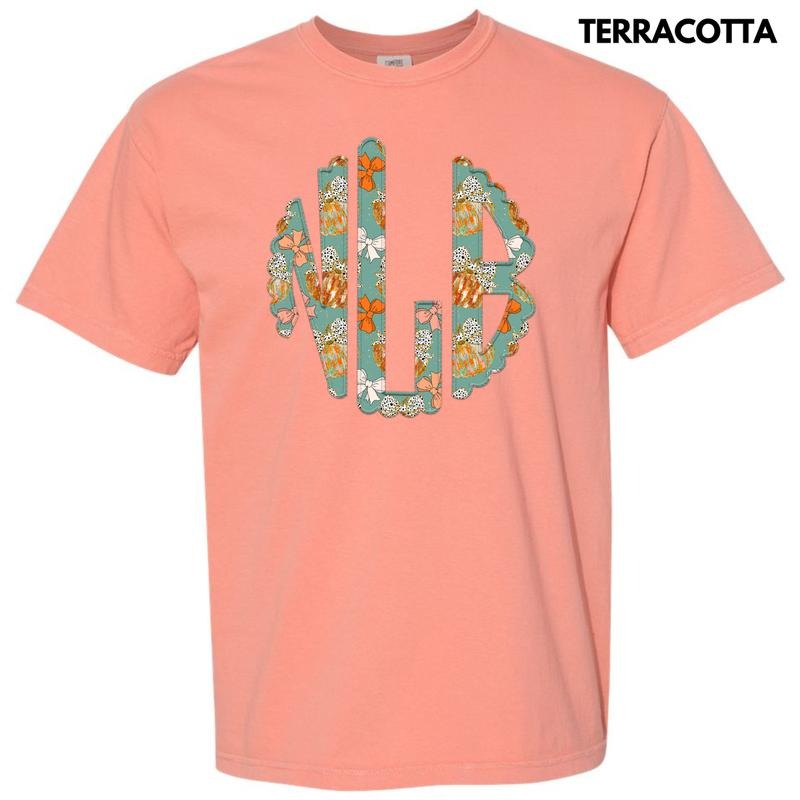 Trendy Pumpkin & Bow Monogram Comfort Colors T-Shirt 'NLB' Hoodie, Sweatshirt | HypeDripTees.com