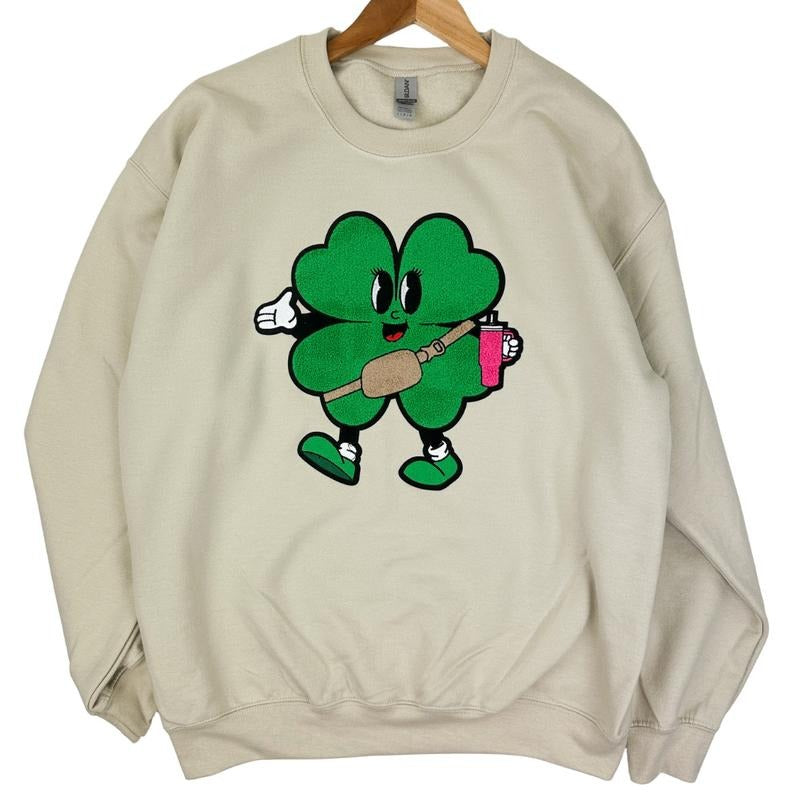 Trendy Shamrock Chenille Patch Sweatshirt T-Shirts, Hoodie | HypeDripTees.com