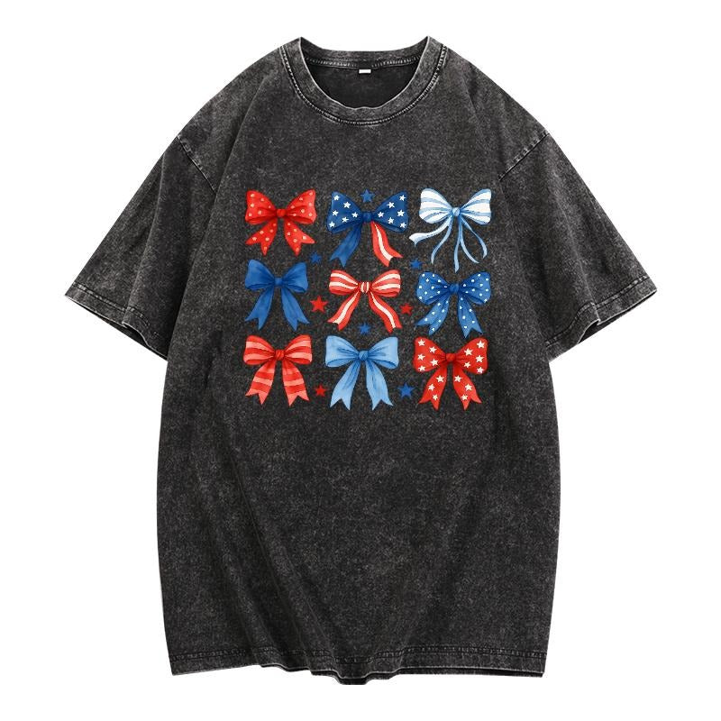 Trendy Washed T - Shirt: Rock a Playful Bow Design Hoodie, Sweatshirt | HypeDripTees.com