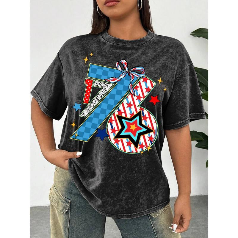 Trendy Washed T - Shirt: Stylish "1776" Graphic with Patriotic Accents Hoodie, Sweatshirt | HypeDripTees.com