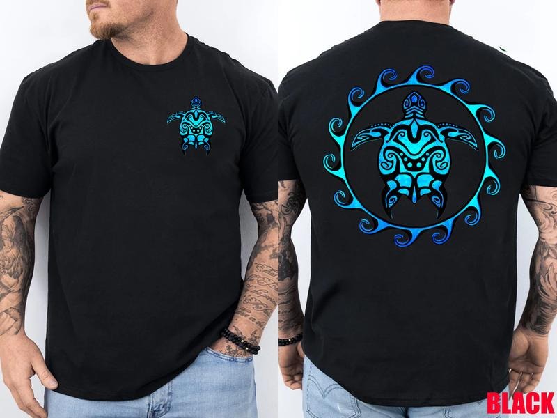 Tribal Hawaiian Maori Sun Sea Turtle (2-Sided) Unisex T-Shirt Hoodie, Sweatshirt | HypeDripTees.com