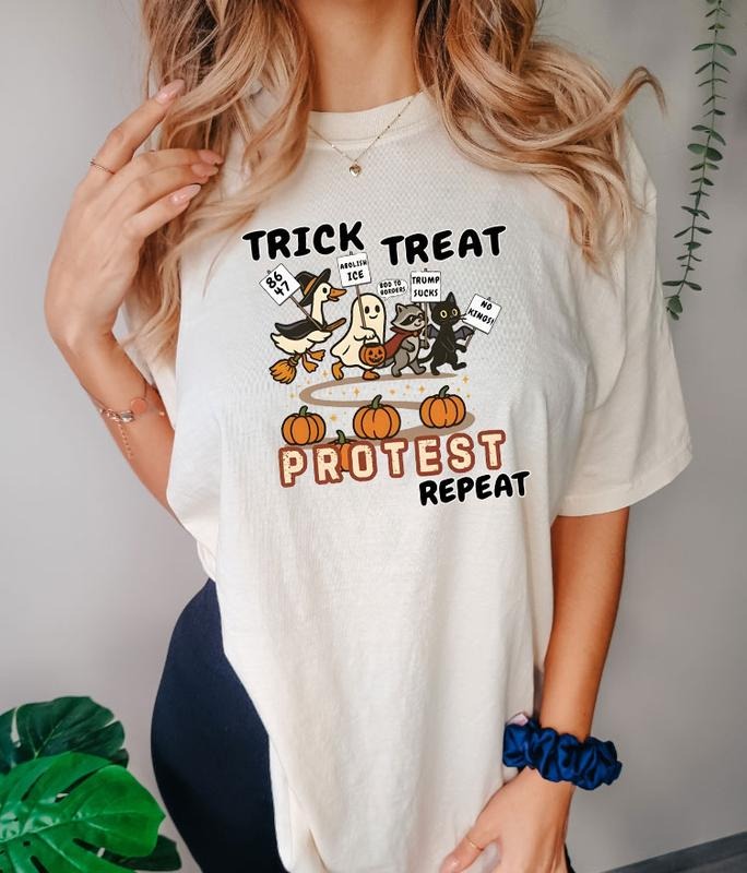 Trick Or Treat Protest Repeat Shirt, FDT Tee, Halloween Chicken Shirt, Cute Halloween Tee, Fall Chicken Tee Halloween FDT...