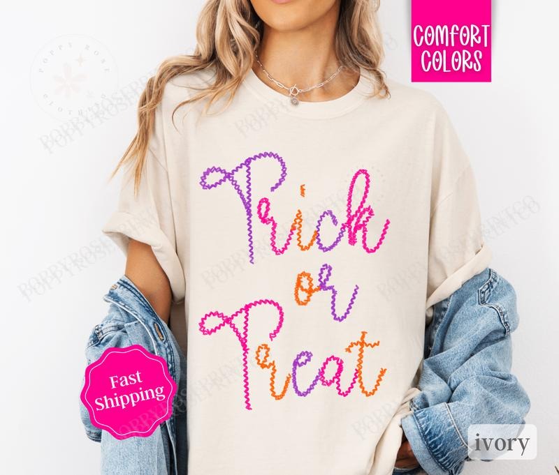 Trick Or Treat Shirt Comfort Colors, Halloween Shirt,  October Vibes Shirt for Women Oversized Crewneck Tee Hoodie,...