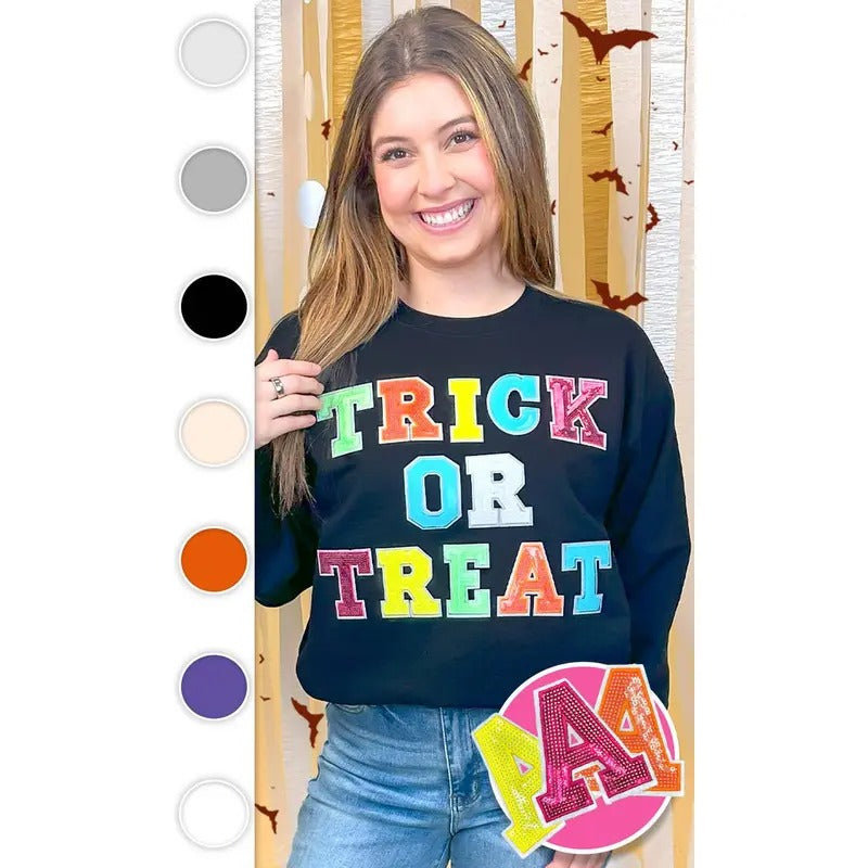 Trick or Treat Sequin Graphic Sweatshirt T-Shirts, Hoodie | HypeDripTees.com