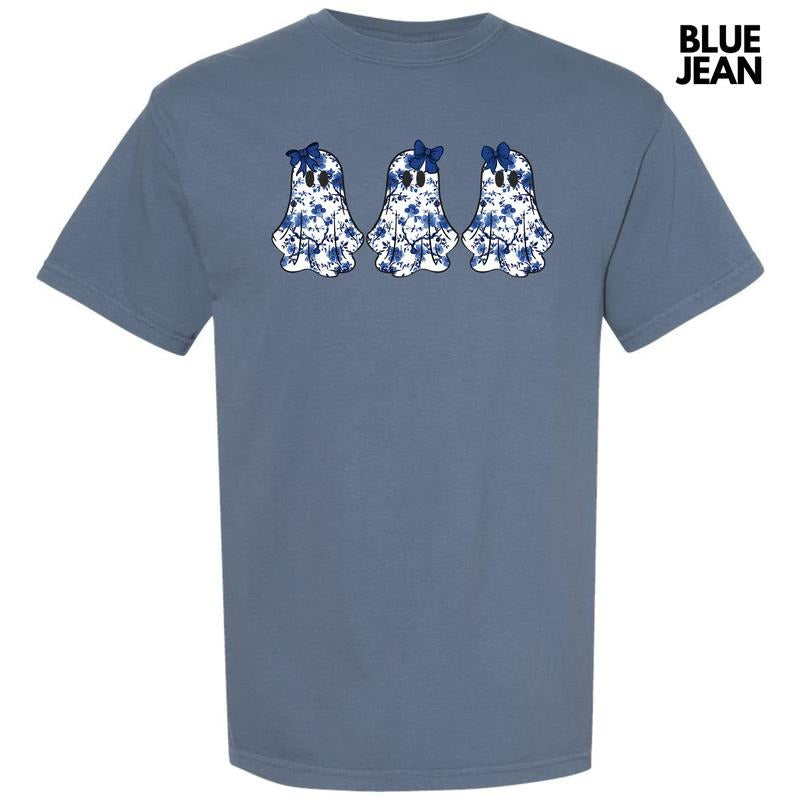 Triple Blue Floral Ghosts Comfort Colors T-Shirt 'NLB' Hoodie, Sweatshirt | HypeDripTees.com