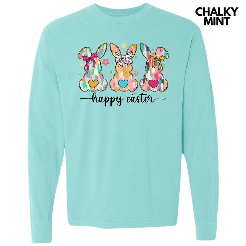 Triple Brushstroke Bunnies Long Sleeve Comfort Colors T-Shirt Hoodie, Sweatshirt | HypeDripTees.com