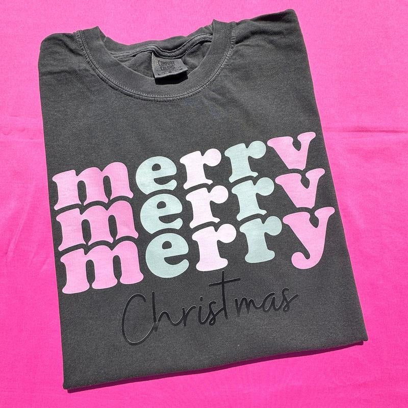 Triple Merry Christmas Comfort Colors T-Shirt 'NLB' Hoodie, Sweatshirt | HypeDripTees.com