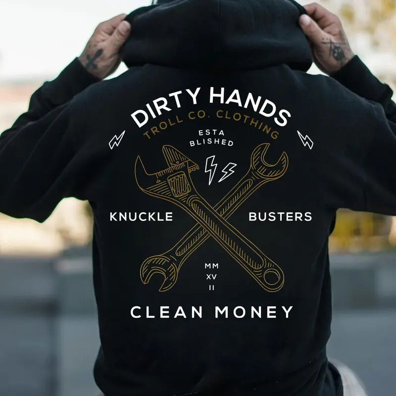 Troll Co Work Hard Dirty Hands Clean Money T-shirt Sweatshirt Hoodie, Trending Mechanic Unisex Shirt, Knuckle Busters...