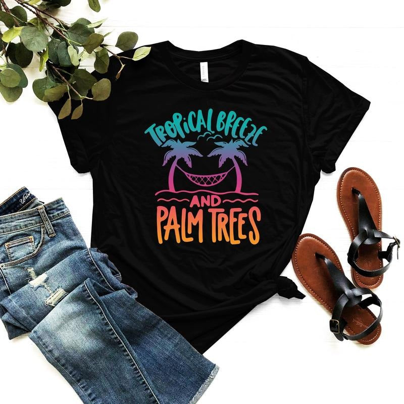 Tropical Breeze And Palm Trees Shirt - Tropic Holiday Tee - Summer Beach T-shirt - Palm Summer Shirt - Ocean Wave T-shirt...