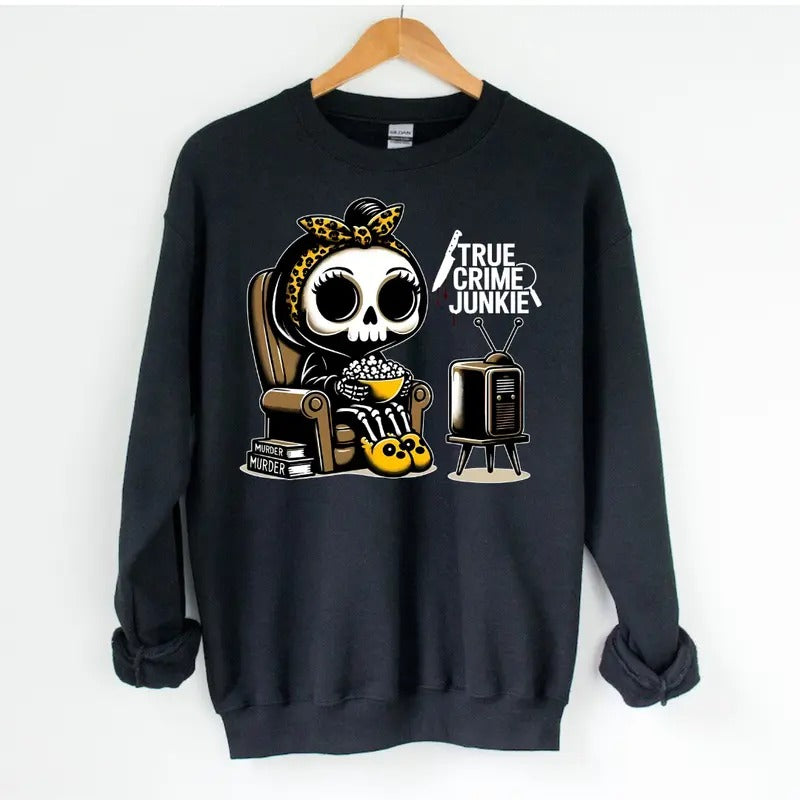 True Crime Junkie Sweatshirt - Unisex Crewneck Sweatshirt for Men and Women - Pullover, Womenswear T-Shirts, Hoodie