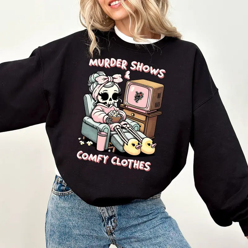 True Crime Sweater for Women, I Like Murder Shows Comfy Clothes Sweatshirt for True Crime Junkie, Funny True Crime Gift...