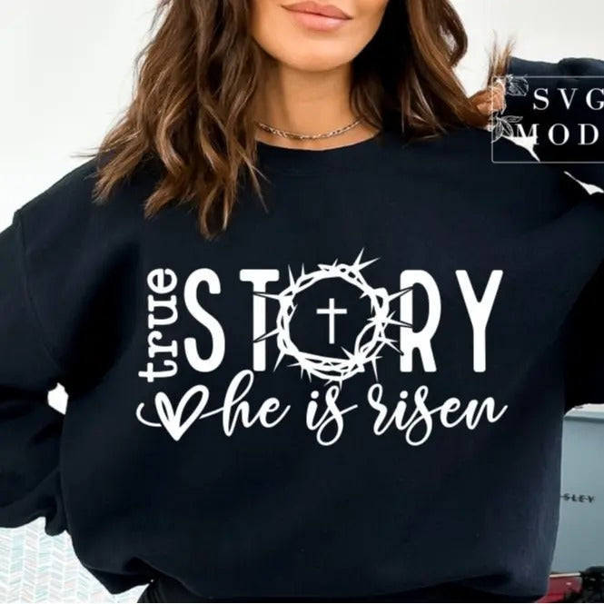 True Story Easter Sweatshirt Casual Street Style Fleece Fabric Crewneck Pullover Sweatshirt Tops Trendy for Women for...