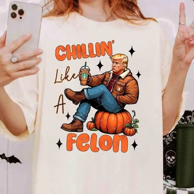 Trum Chillin Like A Felon Halloween T- Shirt | Top Womenswear T-Shirt Underwear Tshirt Hoodie, Sweatshirt | HypeDripTees.com