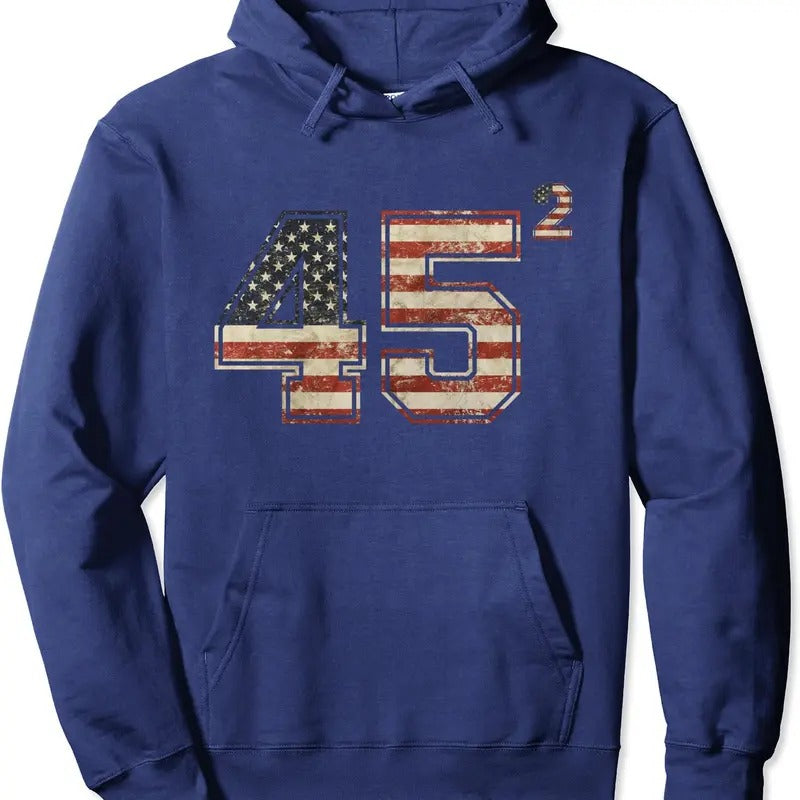Trump 2024 45 Squared Second Term Presidential Supporter Hoodie | Unisex Hooded Sweatshirt T-Shirts | HypeDripTees.com