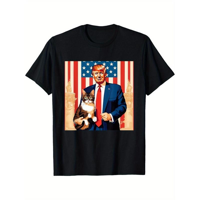 Trump 2024 Flag T-Shirt - Comfortable Cotton, Casual Crew Neck Tee with Geometric Design for Men