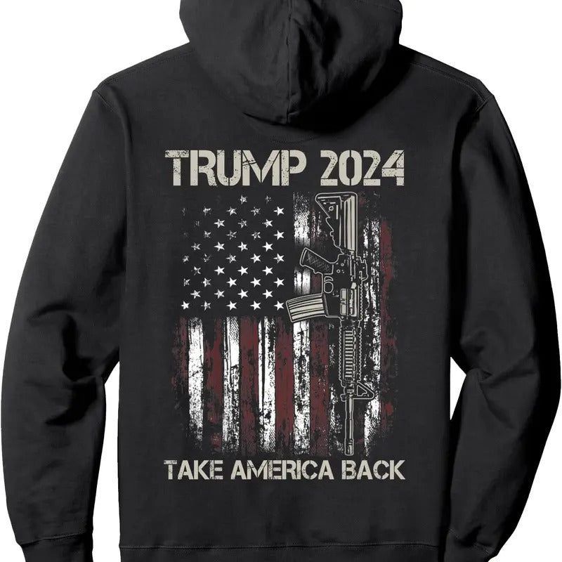 Trump 2024 Take America Back American Flag (ON BACK) Hoodie | Unisex Hooded Sweatshirt T-Shirts | HypeDripTees.com