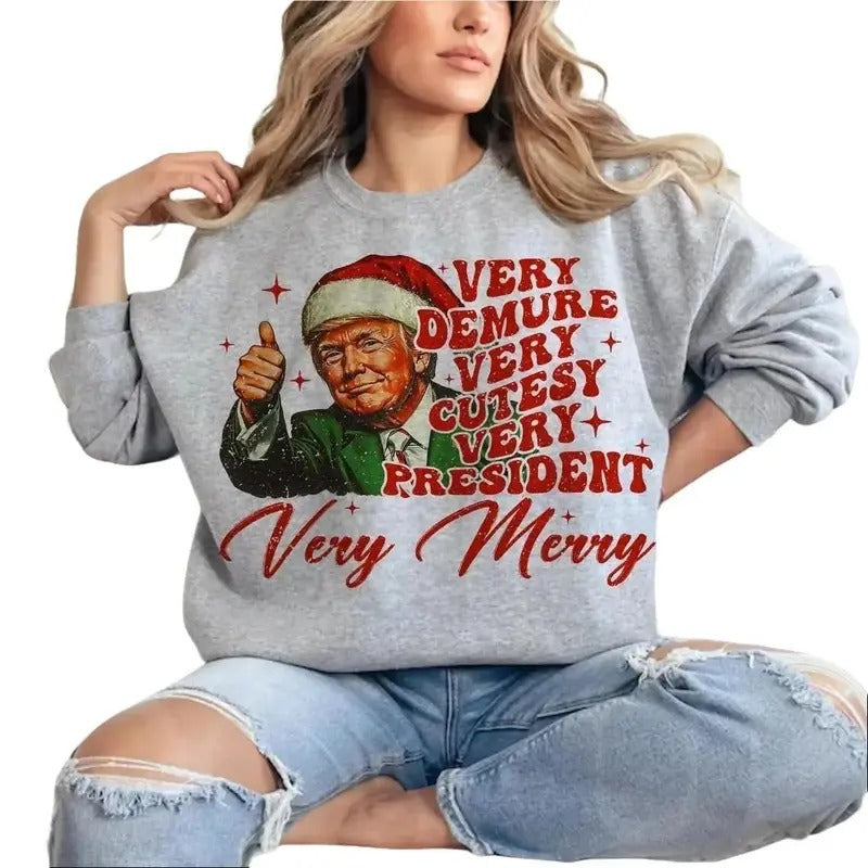 Trump Christmas - Humorous Trump Christmas T-Shirt Design Clipart Illustration, Trump xmas,Unisex Crewneck Hoodie, Sweatshirt