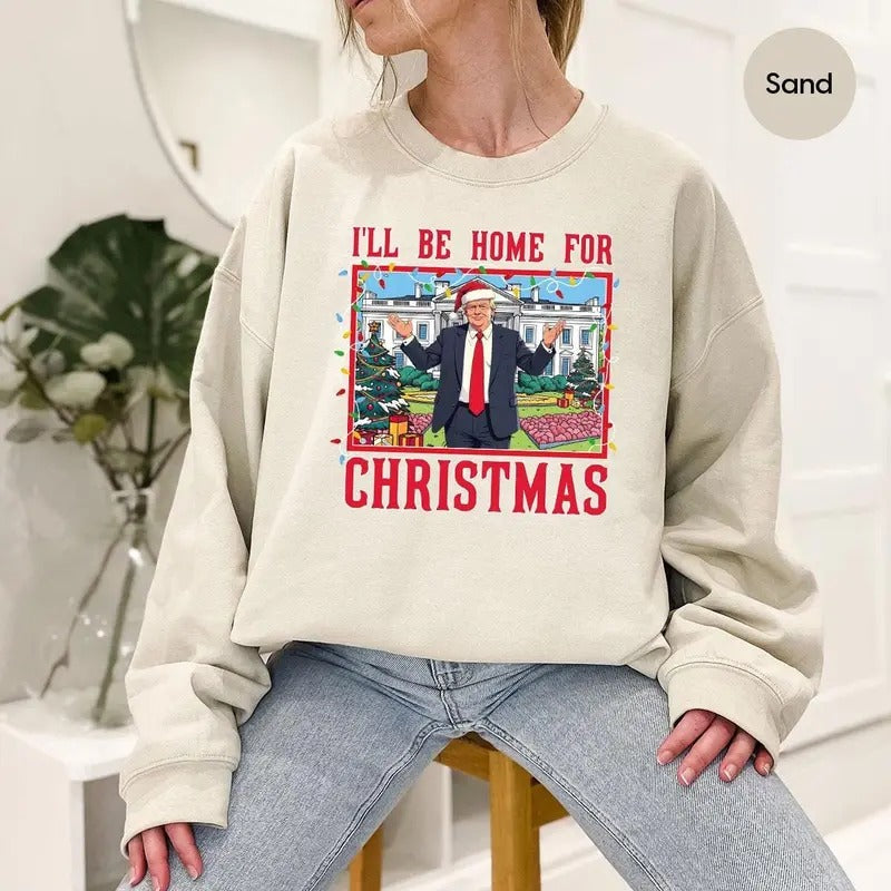 Trump Christmas Sweatshirt, Funny Trump Long Sleeve Tshirt, Humorous Trump Christmas Cotton Crewneck Hoodie