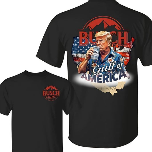 Trump Gulf Of America Busch Light Beer T-shirt, Maga Shirt, 4th OF July Independence Day Casual Cotton Top, Comfortable Collar, Custom Printed Design