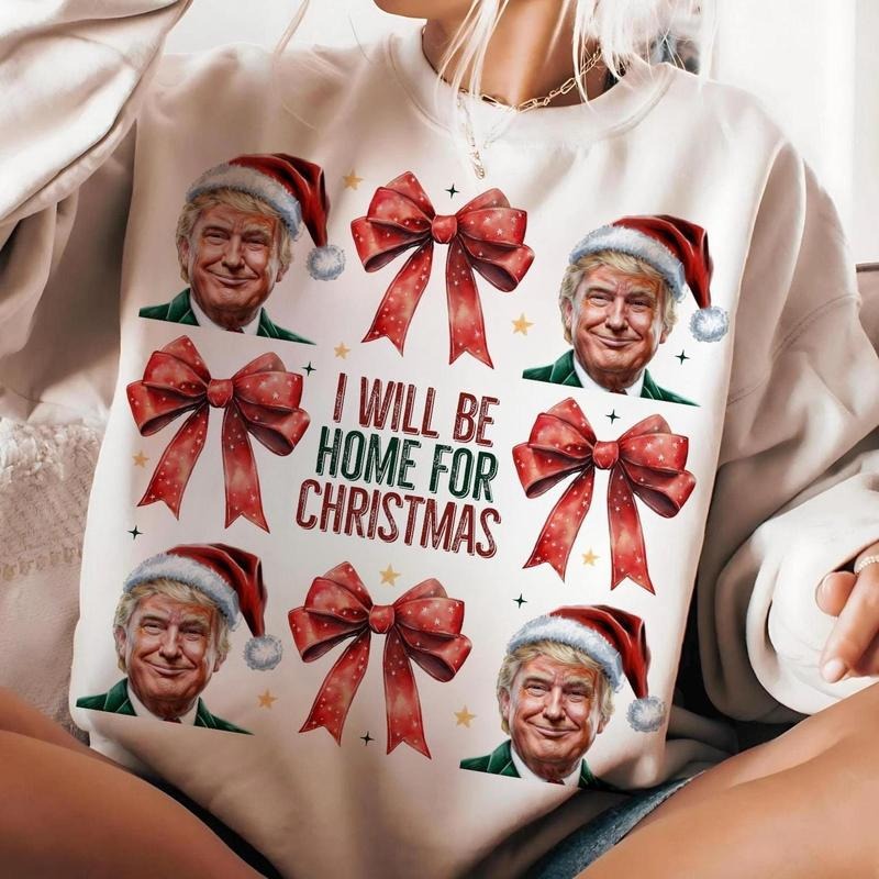 Trump I'll Be Home For Christmas Humorous Trump Christmas T-Shirt Casual Cotton Hoodie, Sweatshirt | HypeDripTees.com