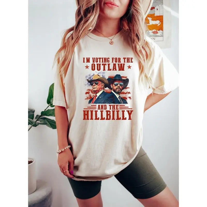 Trump I'm Voting For The Outlaw And Hillbilly Trump Vance Shirt, Ridin With The Outlaw Shirt, Trump Shirt, Donald Trump...