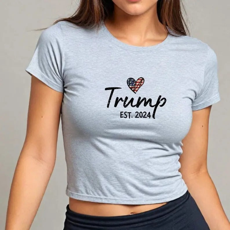 Trump Supporters Croptop Shirt, Patriotic Trump Tee, Trump 2024 Shirt, Heart Design Trump Shirt, EST 2024 Croptop, Trump...