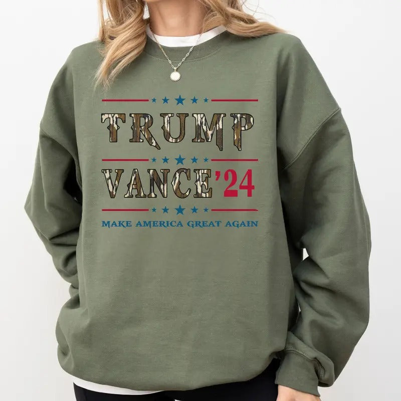 Trump Vance 2424 Camoflauge Bottomland Pattern Unisex Sweatshirt T-Shirts, Hoodie | HypeDripTees.com
