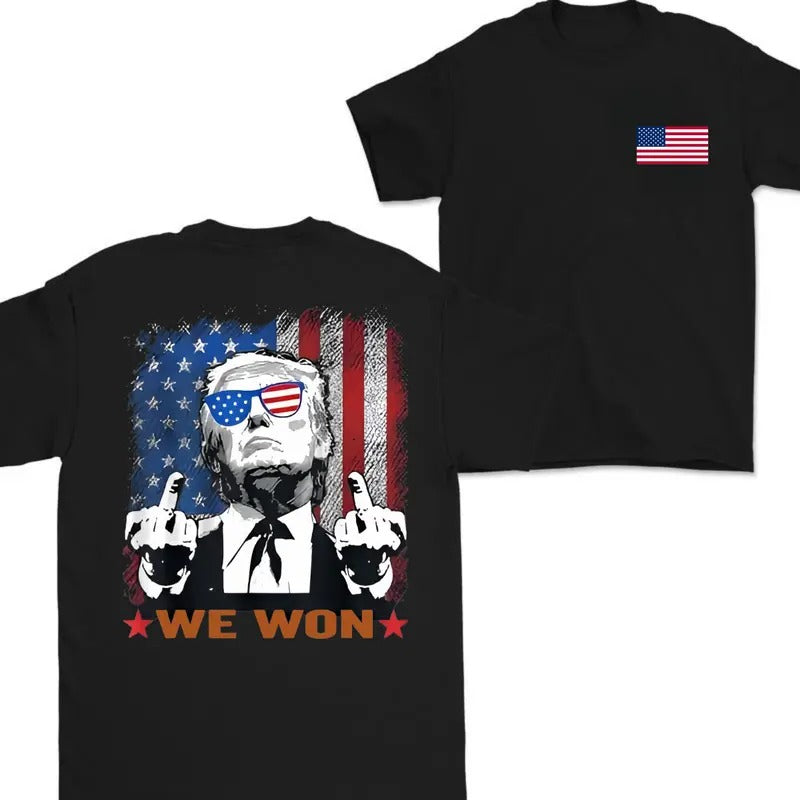 Trump We Won Double Sided Flag USA Shirt for Men and Women - Classic, Cotton Hoodie, Sweatshirt | HypeDripTees.com